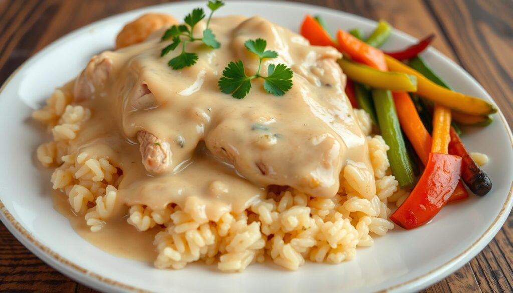 Chicken and rice gravy dish